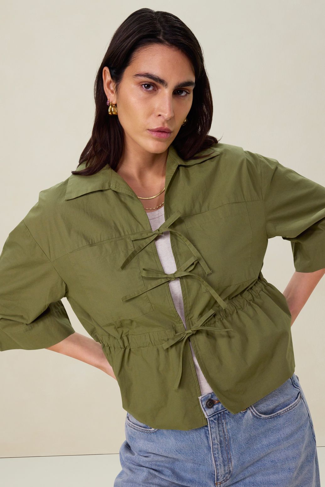 Blouse avec liens à nouer - vert