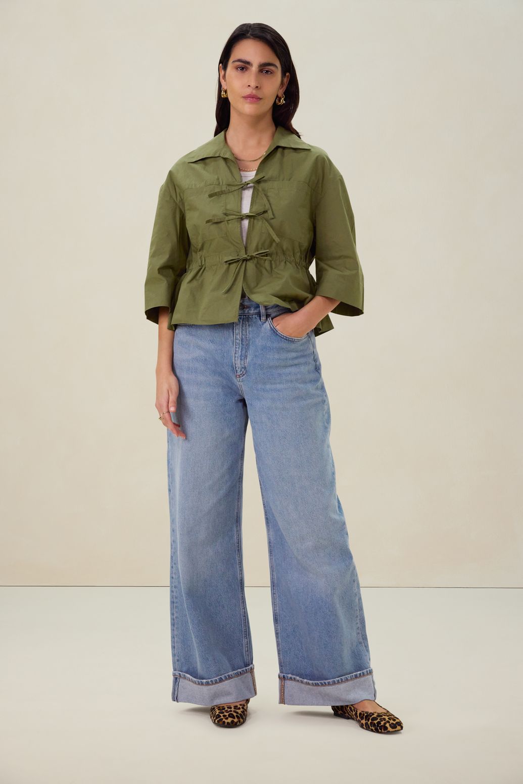 Blouse avec liens à nouer - vert