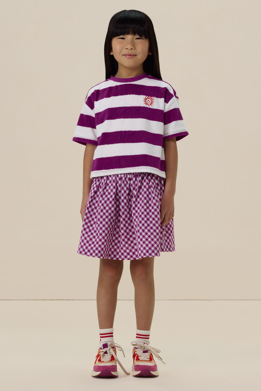 Paarse rok met check-stof