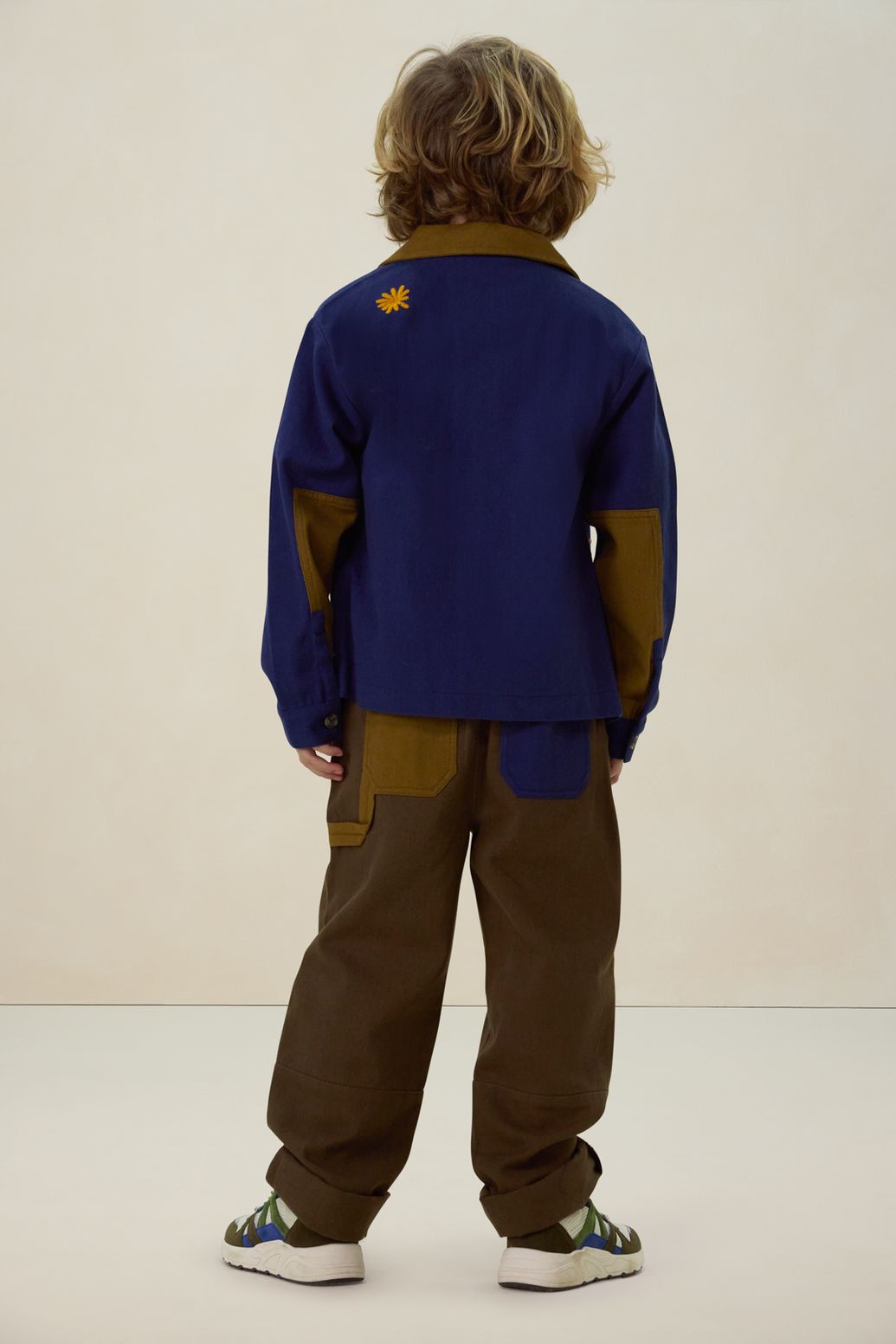 Donkerblauwe colourblock jack met embroidery