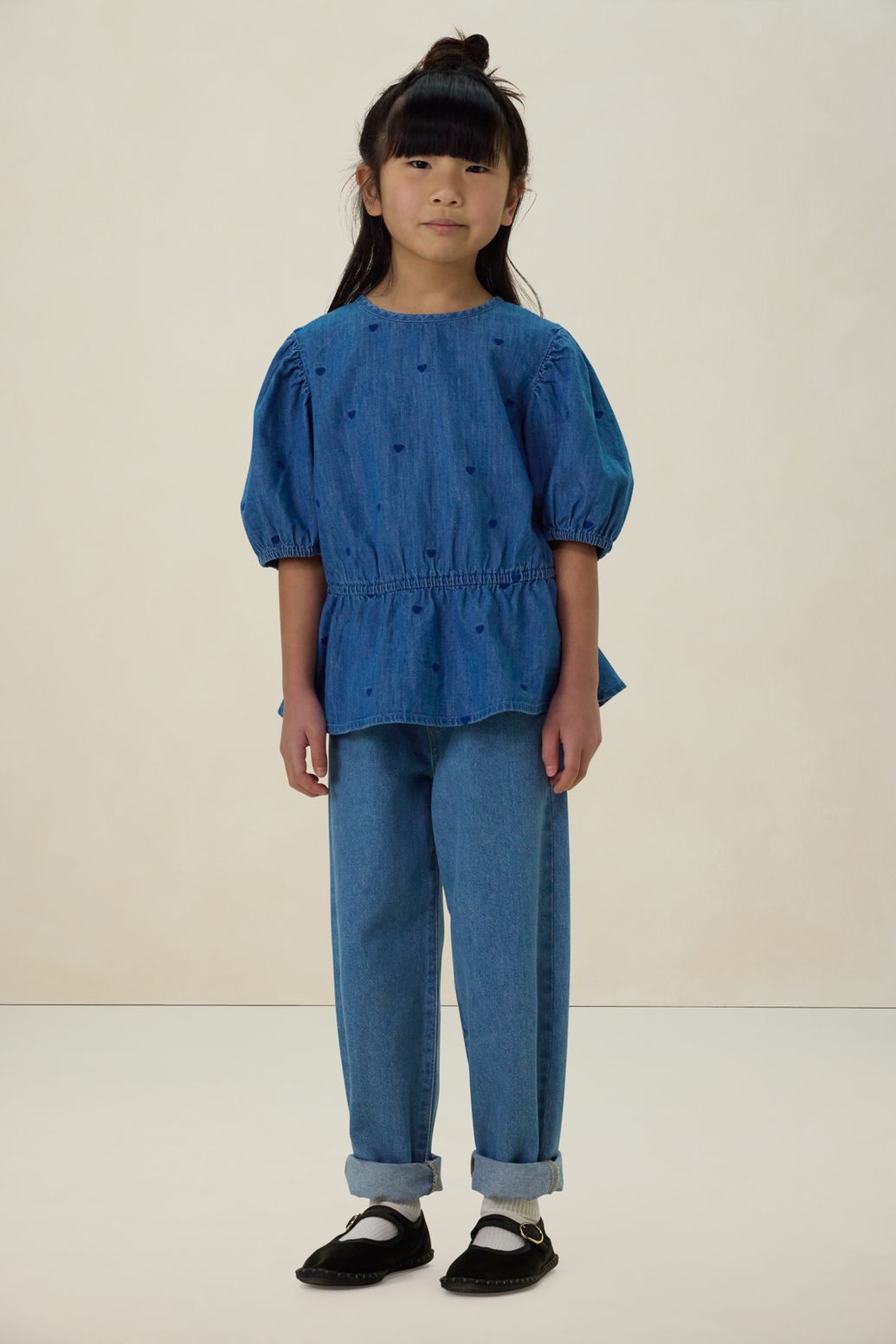 Blauwe denim top met embroidery