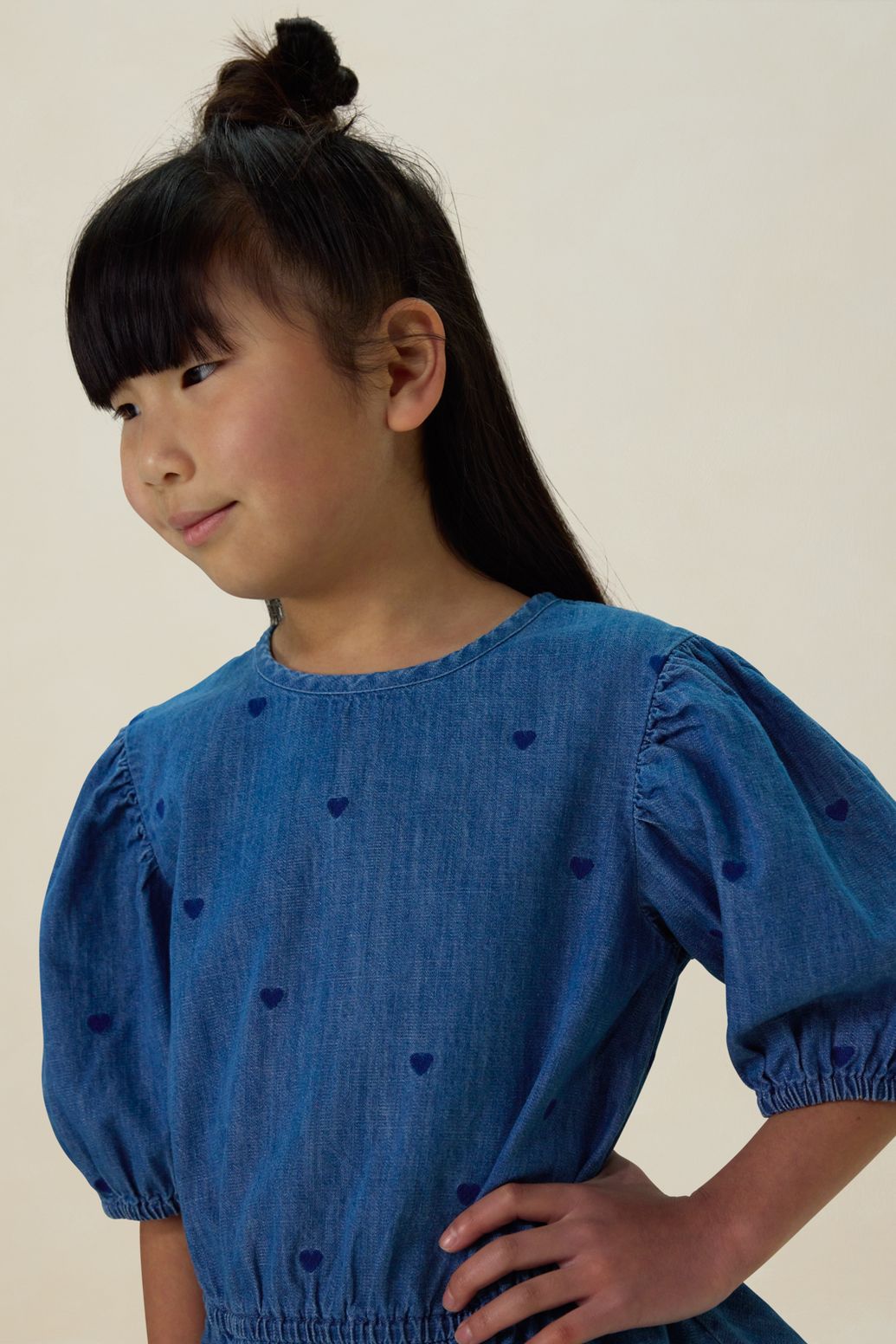 Blauwe denim top met embroidery