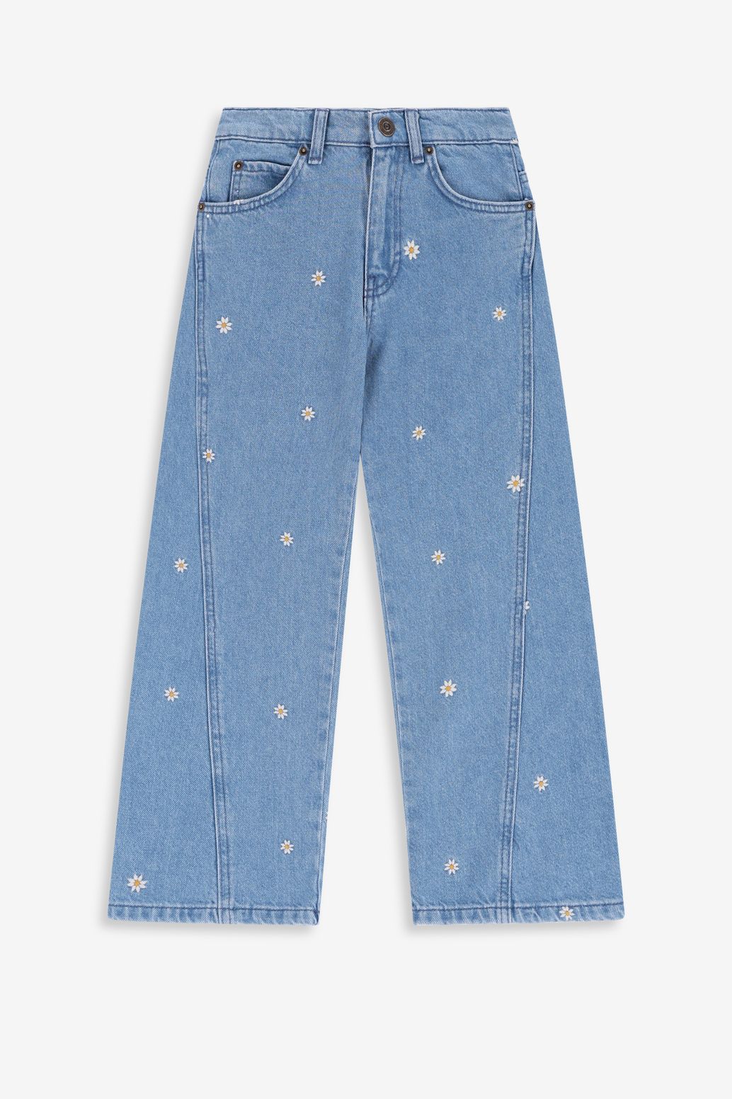 Blauwe wide leg jeans met embroidery