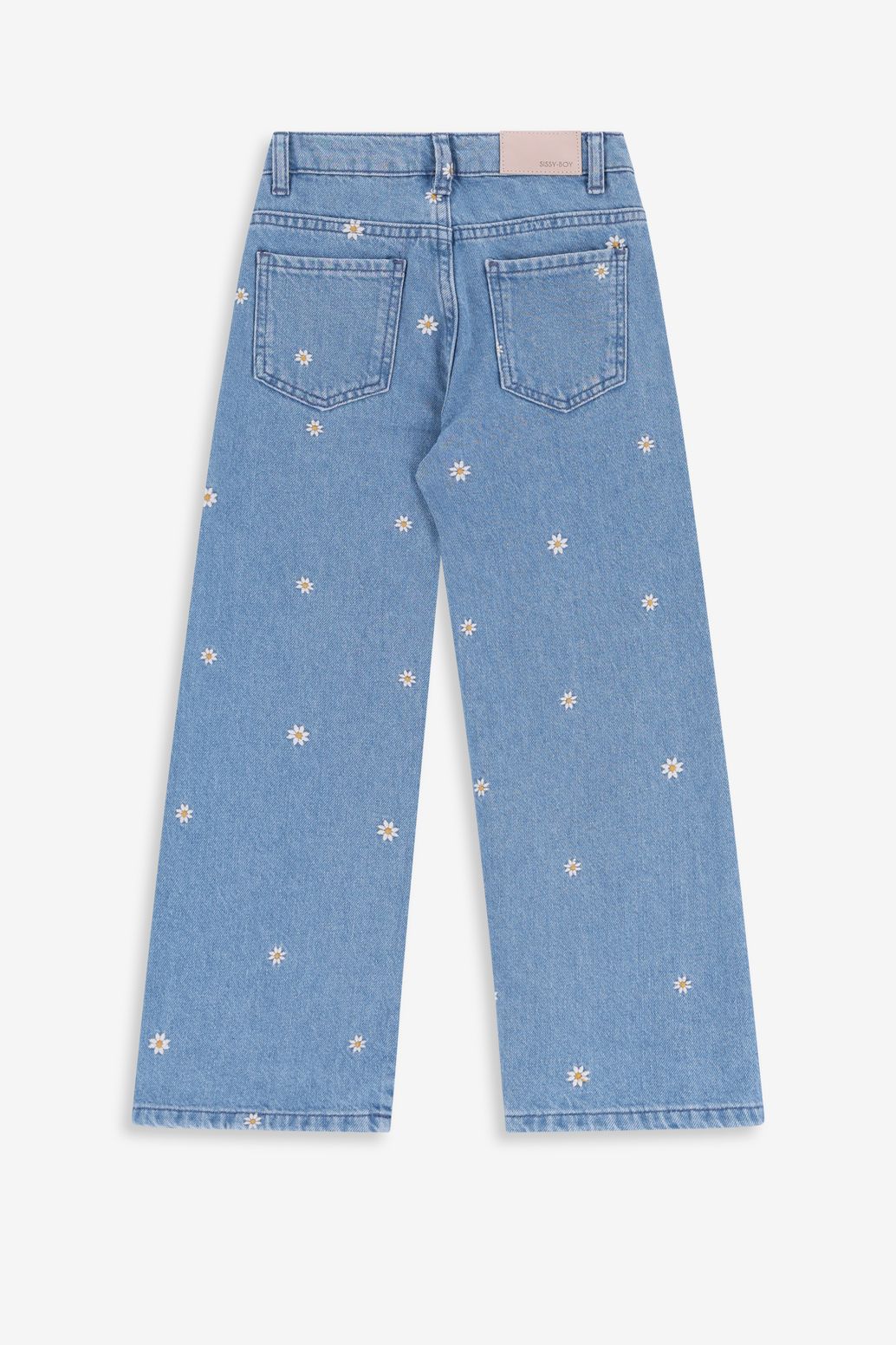 Blauwe wide leg jeans met embroidery