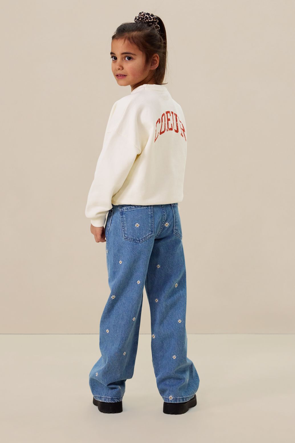 Blauwe wide leg jeans met embroidery