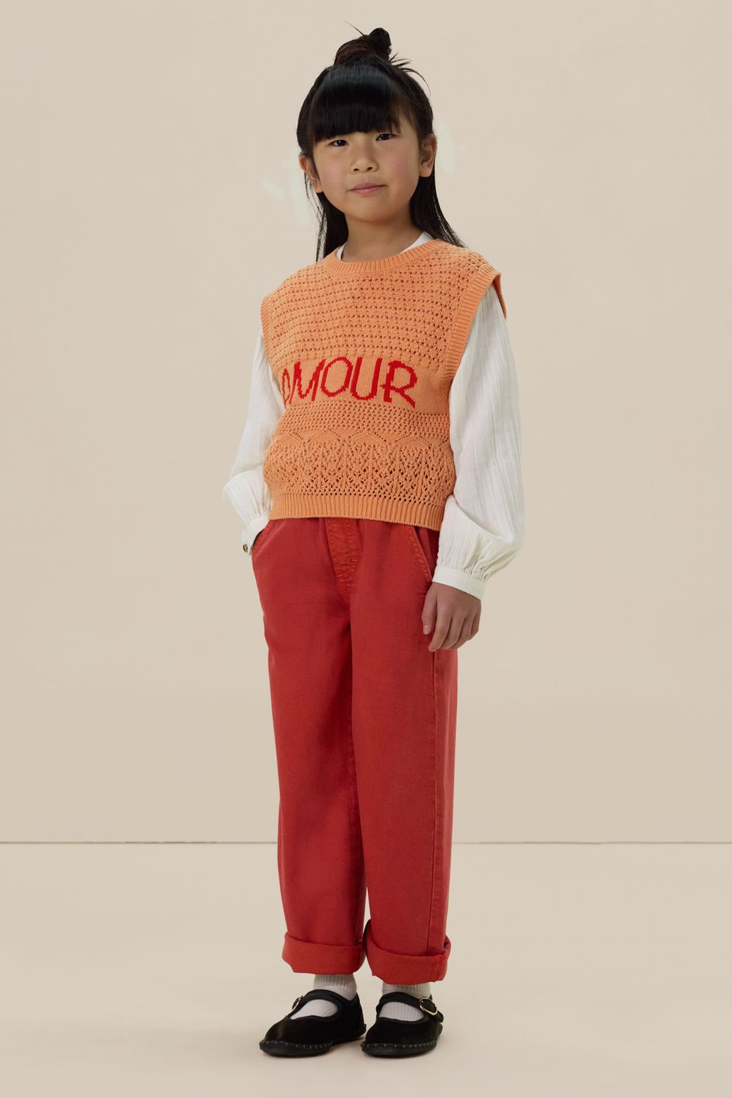 Lichtrode wide leg pull on broek