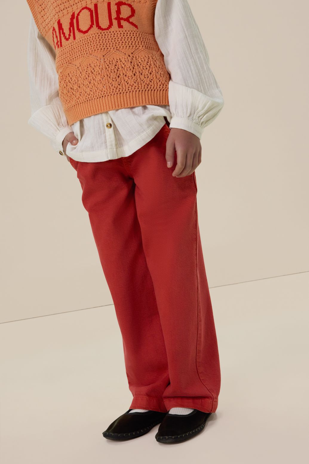 Lichtrode wide leg pull on broek