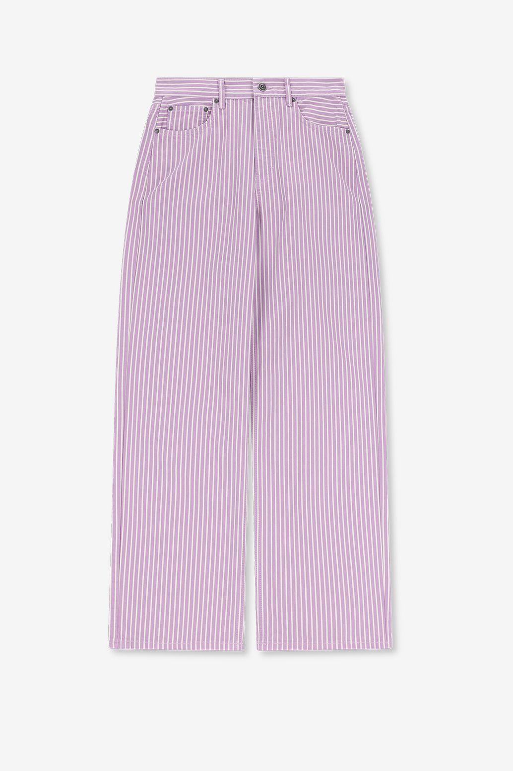 Lichtpaarse mid waist wide leg jeans met strepen