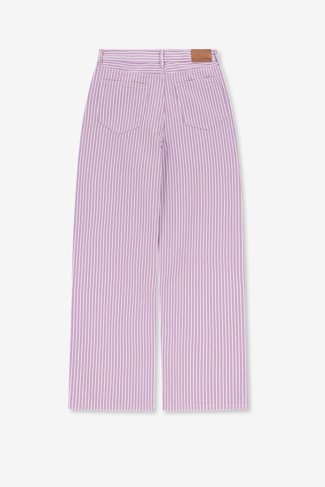 Lichtpaarse mid waist wide leg jeans met strepen