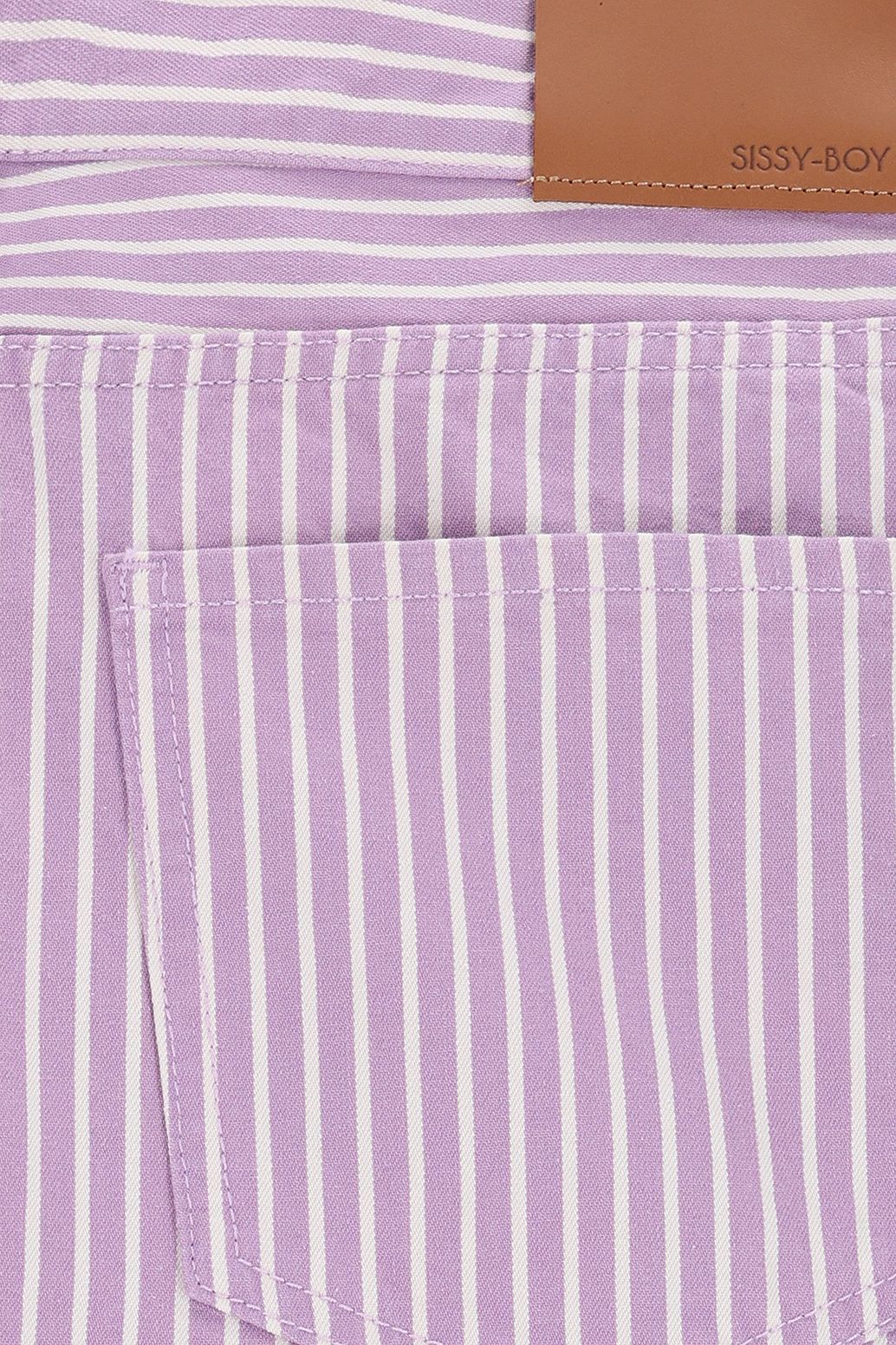 Lichtpaarse mid waist wide leg jeans met strepen