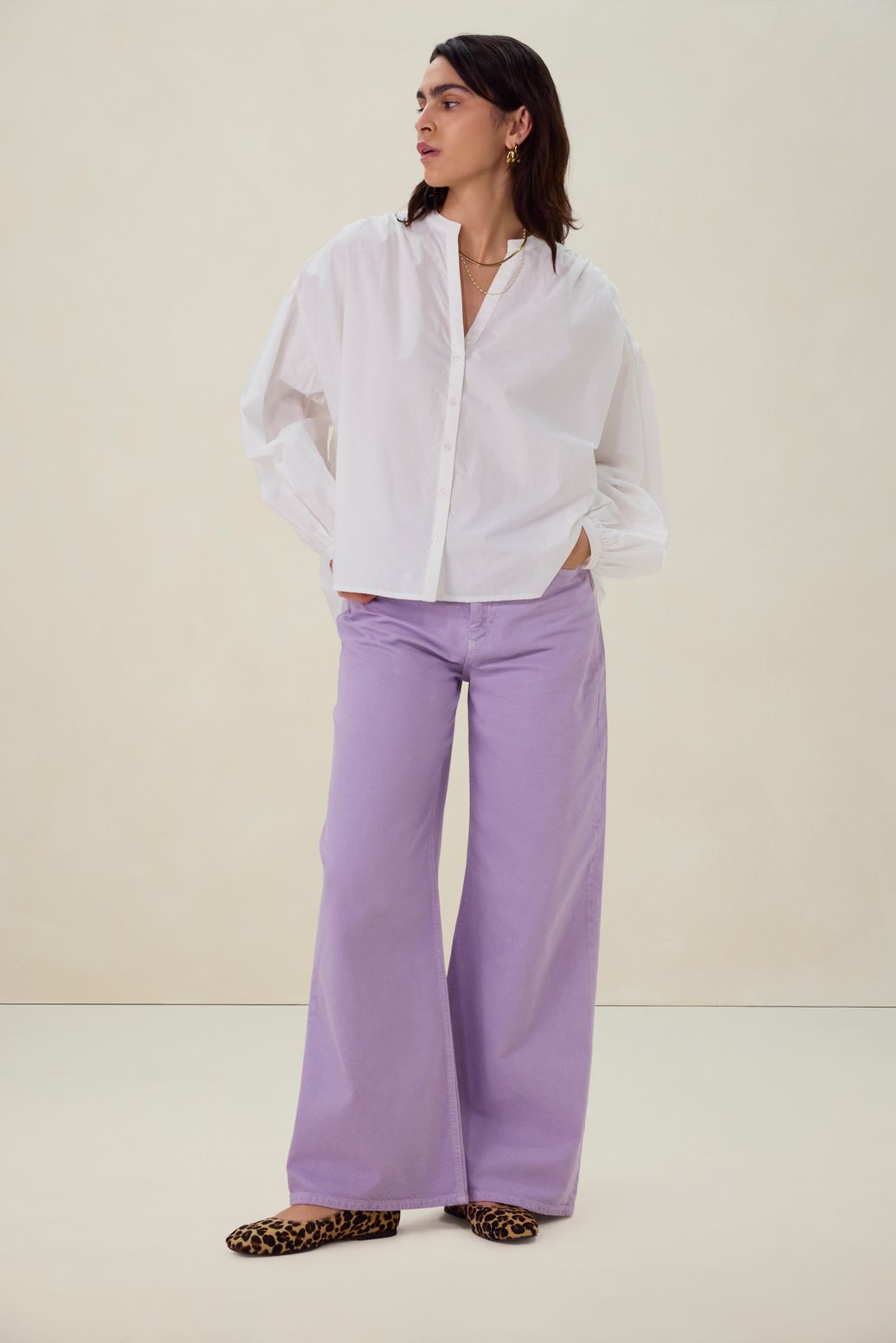 Jean jambes larges taille haute - violet clair