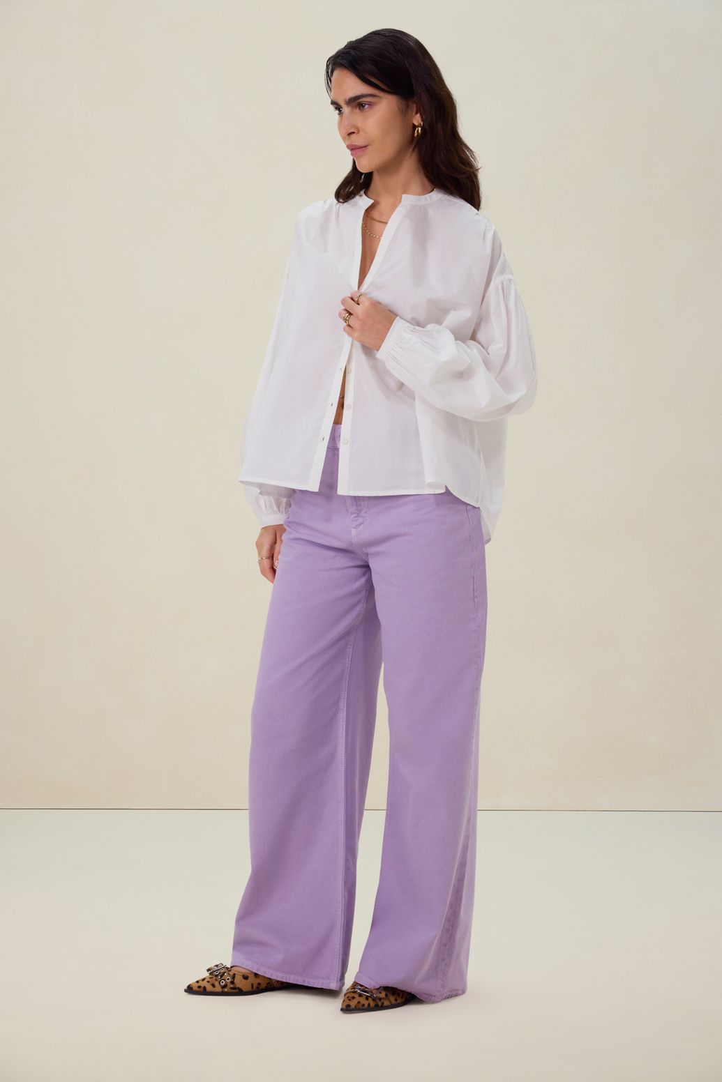 Jean jambes larges taille haute - violet clair