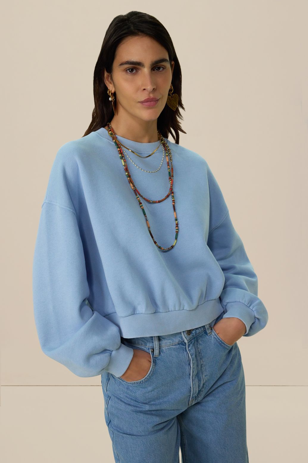 Blauwe high waist curved leg jeans