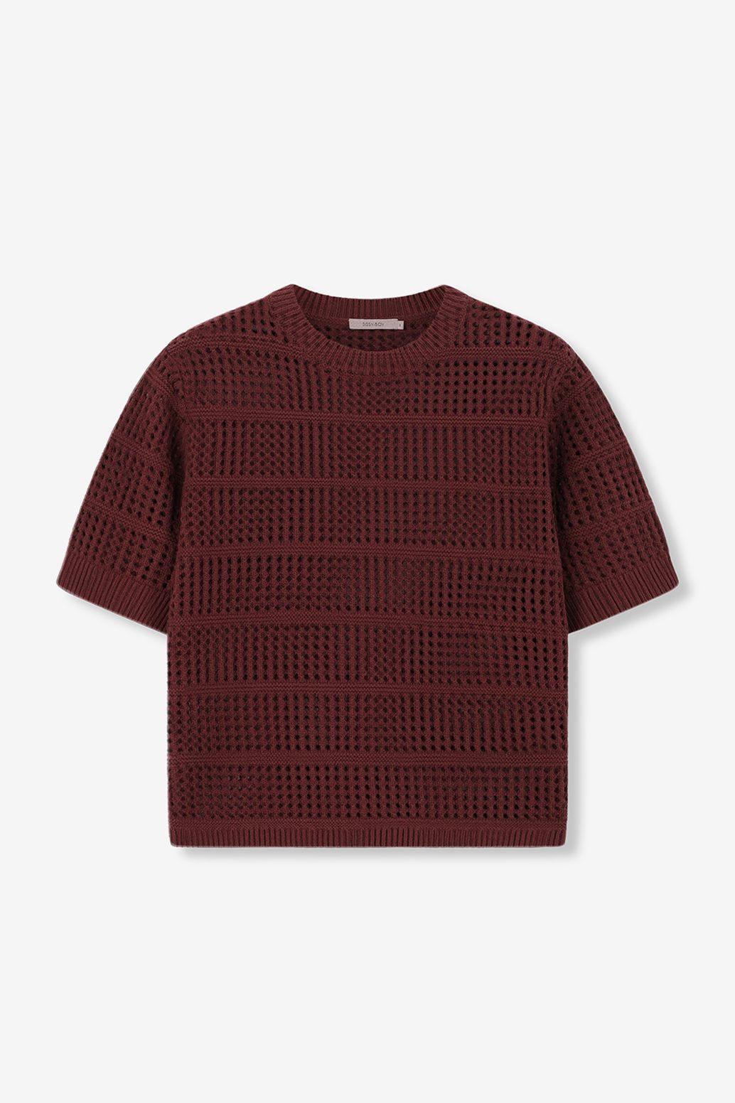 Strickpullover mit kurzem Arm - dunkelrot