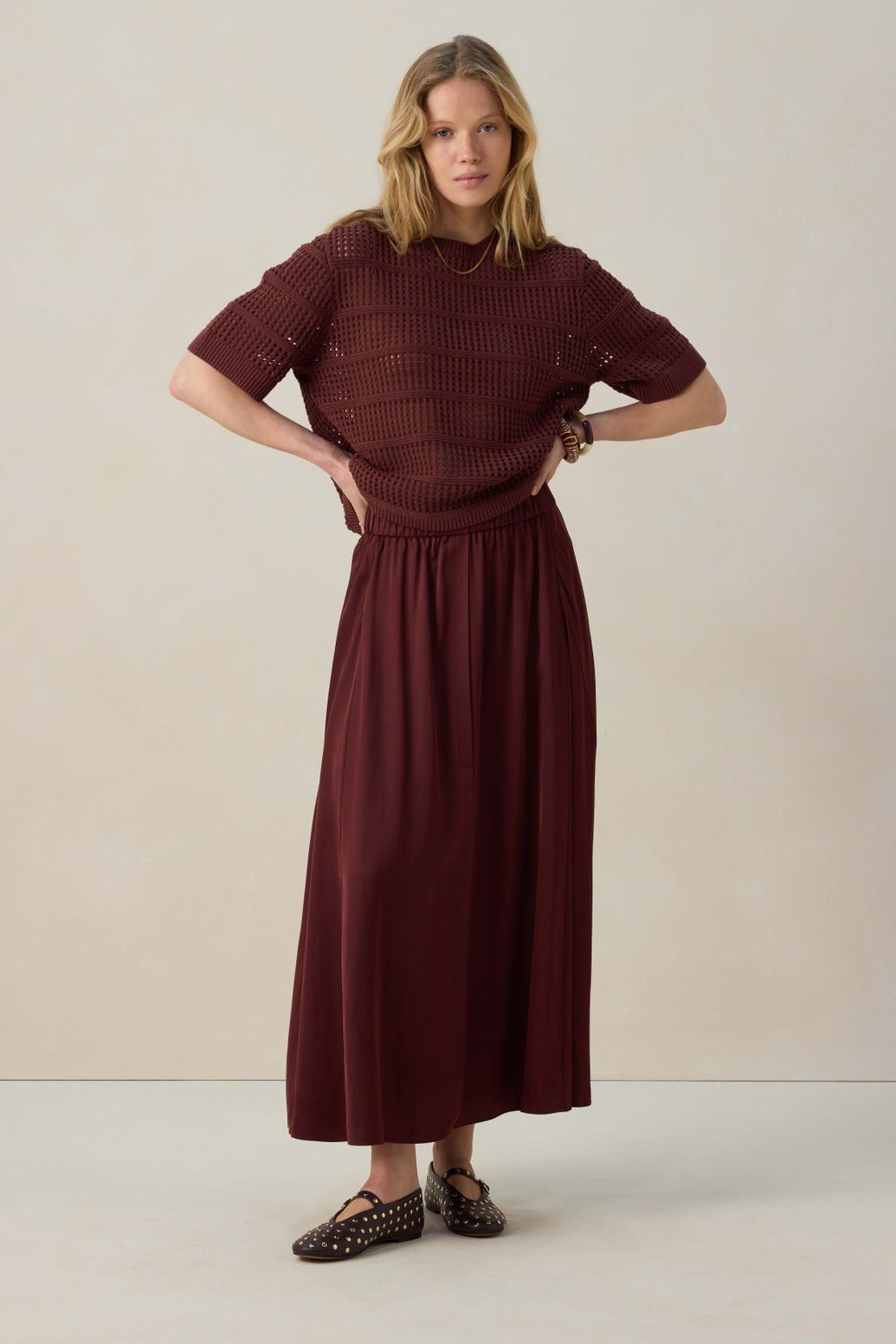 Strickpullover mit kurzem Arm - dunkelrot