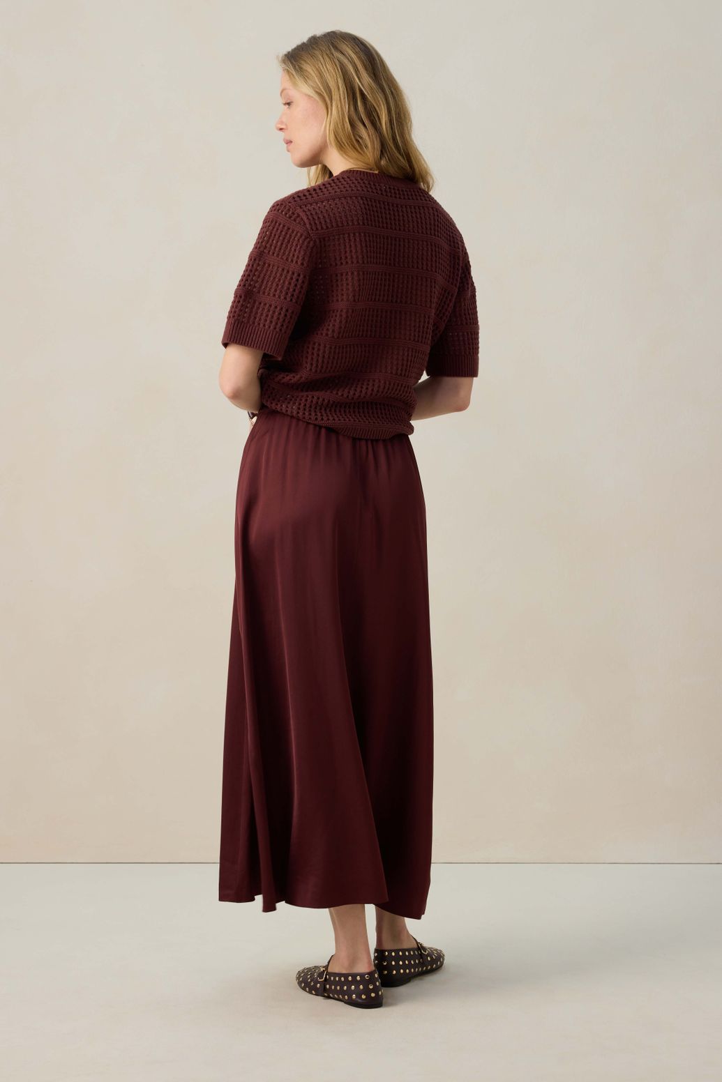 Strickpullover mit kurzem Arm - dunkelrot