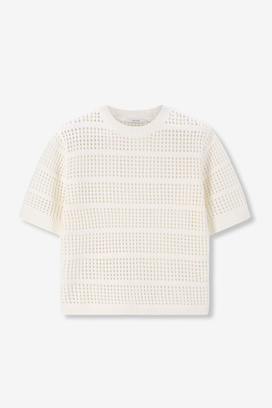 Strickpullover mit kurzem Arm - weiß