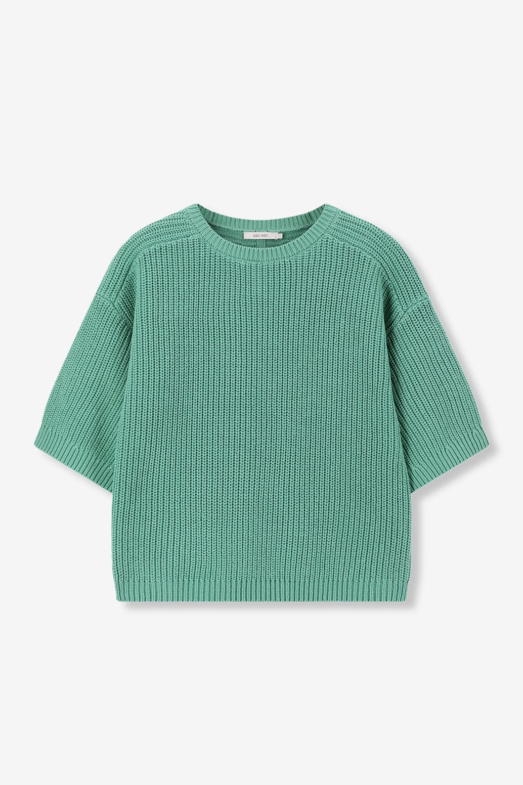 Groene gebreide trui met korte mouwen