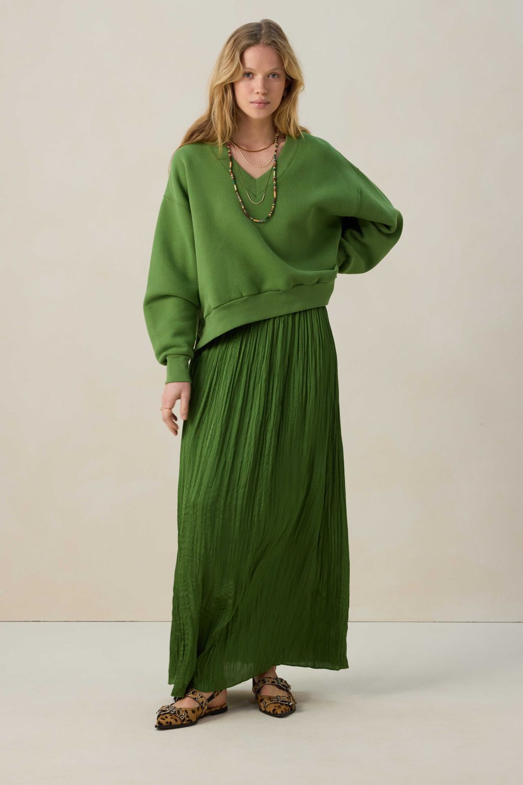 Groene geplooide maxi rok