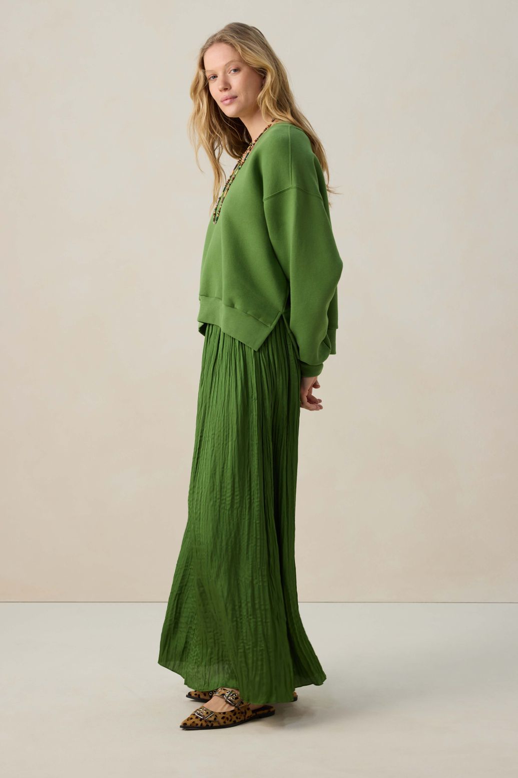 Groene geplooide maxi rok