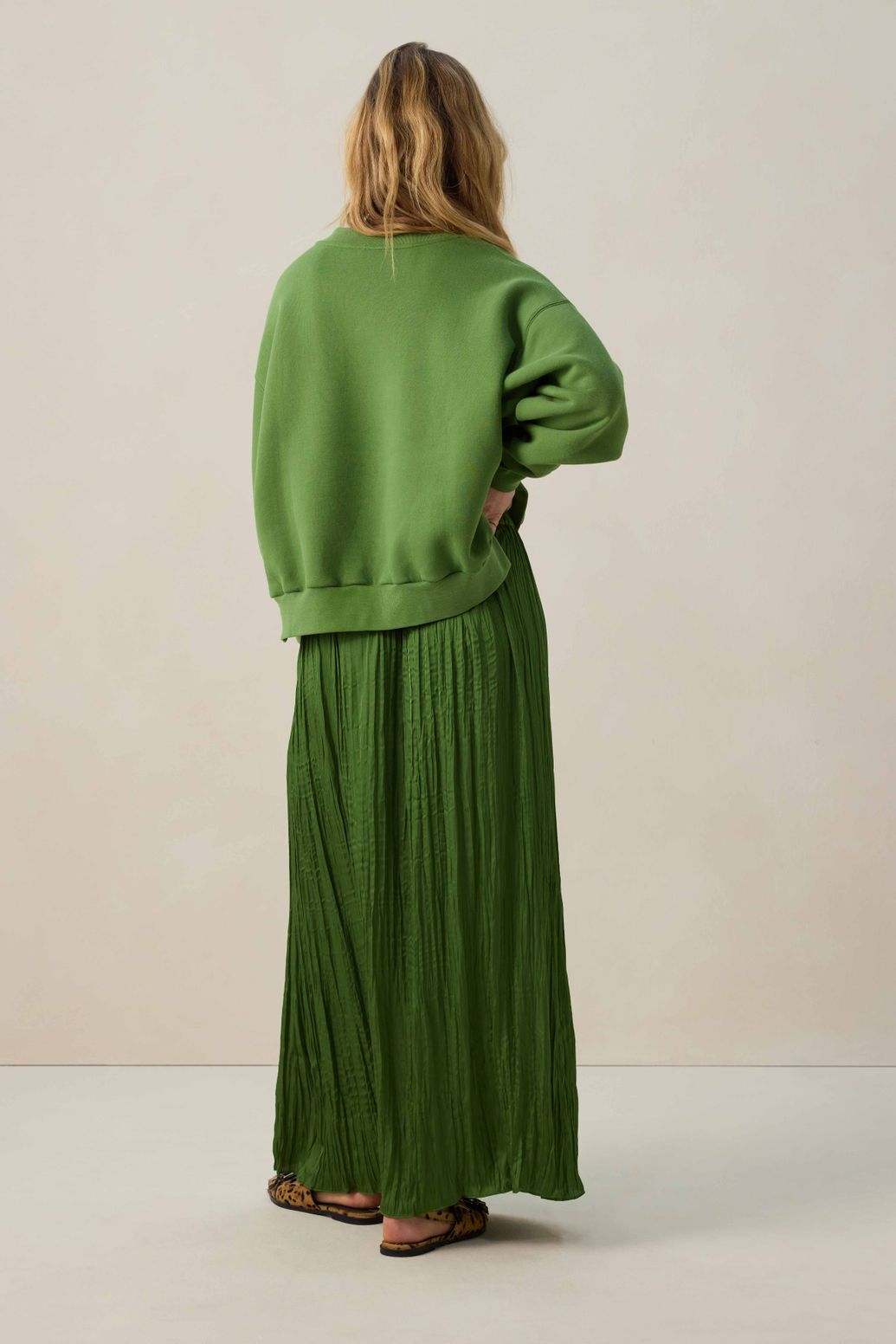 Groene geplooide maxi rok