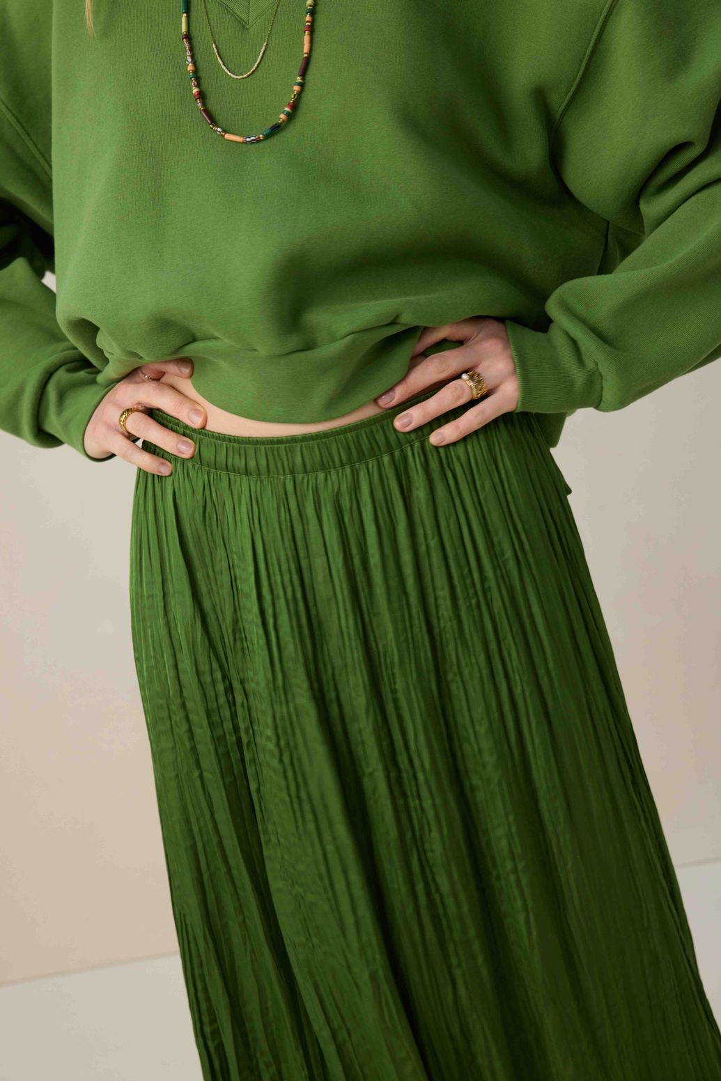 Groene geplooide maxi rok