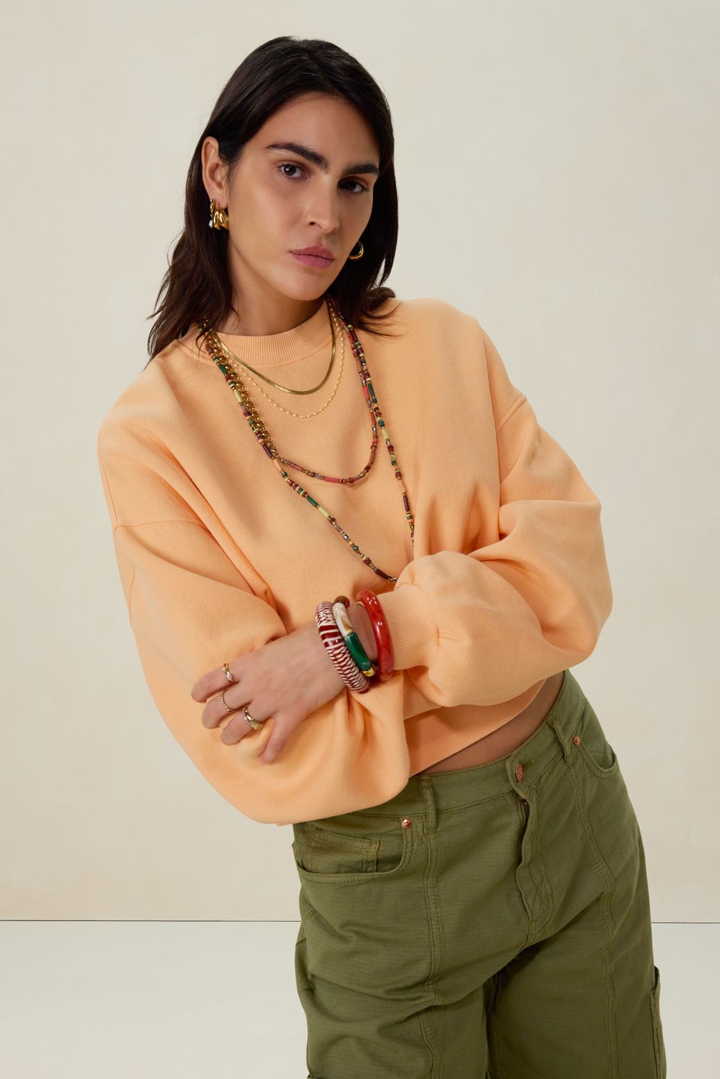 Sweater mit Ballonärmeln - aprikot