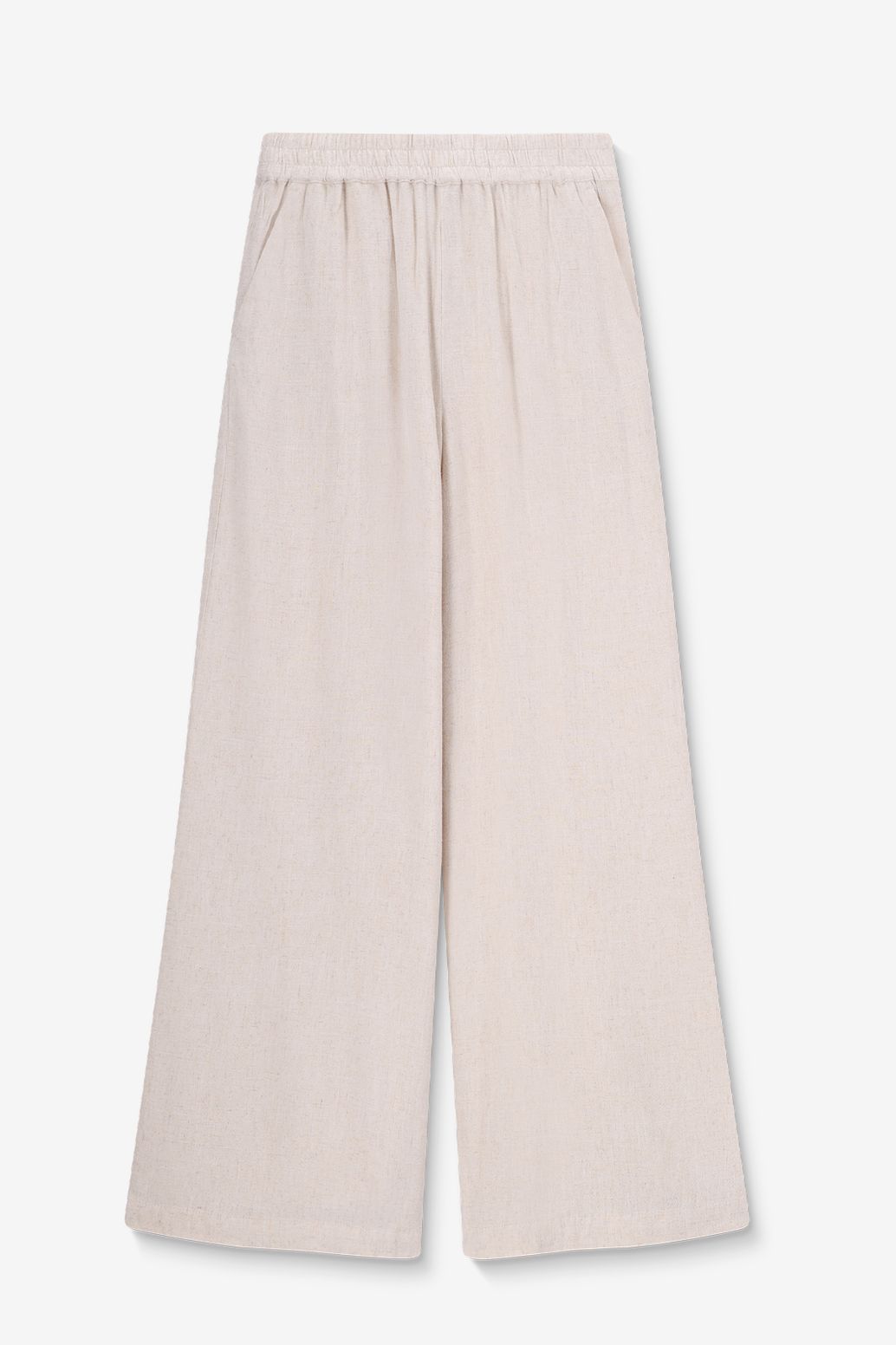 Pantalon taille haute jambes larges en lin - beige