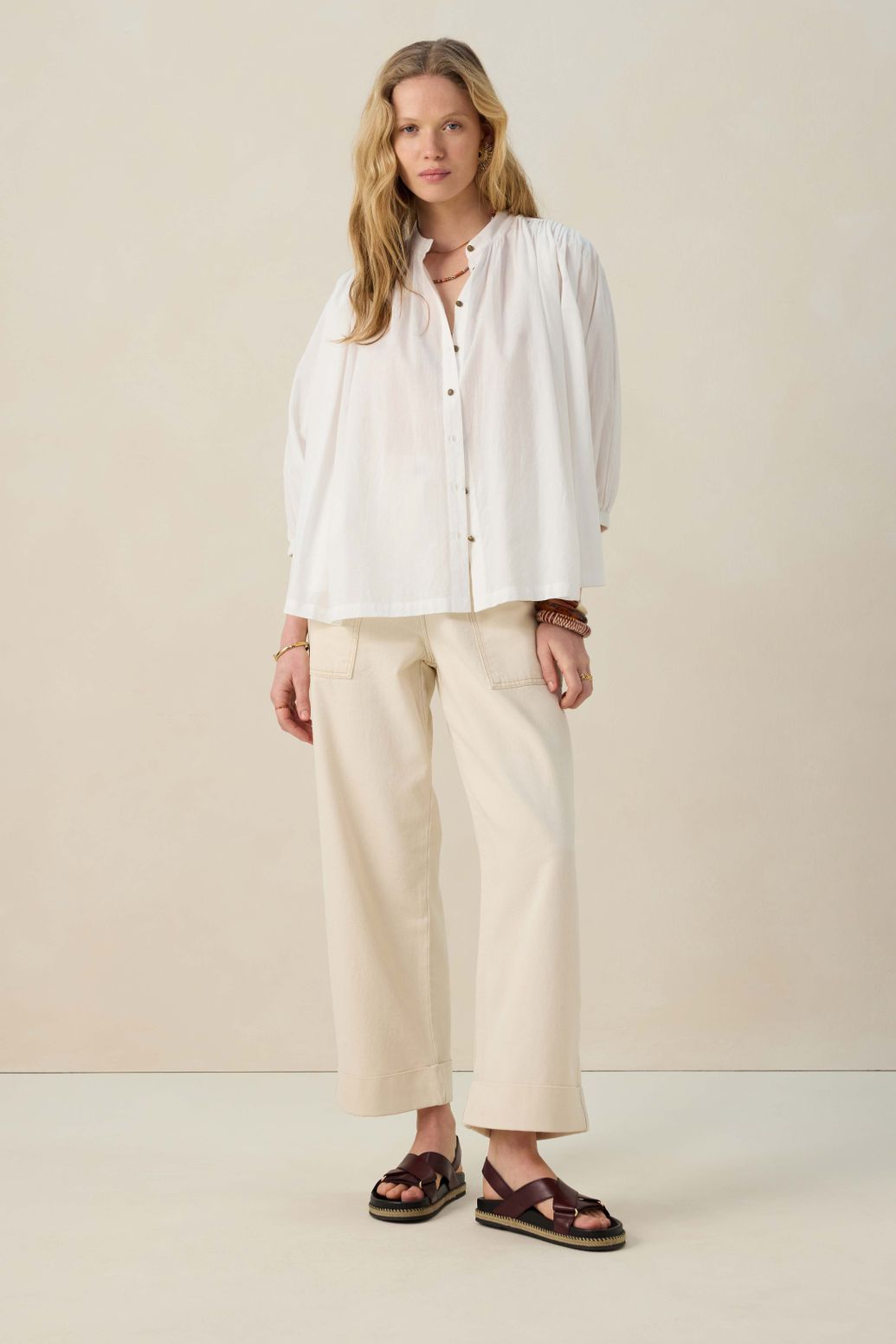 Bluse mit Puffärmeln - weiß