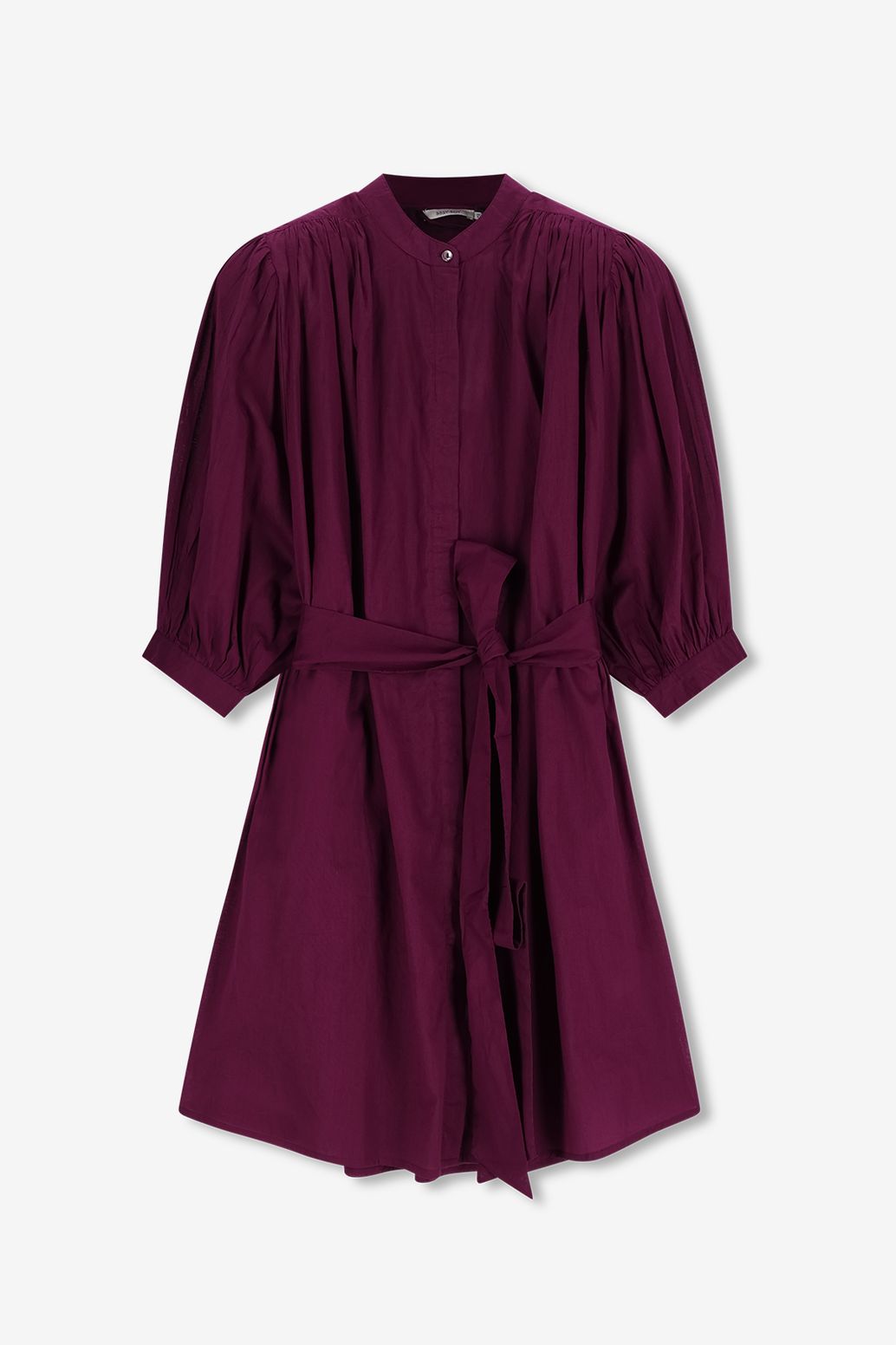 Donkerpaarse jurk met ceintuur
