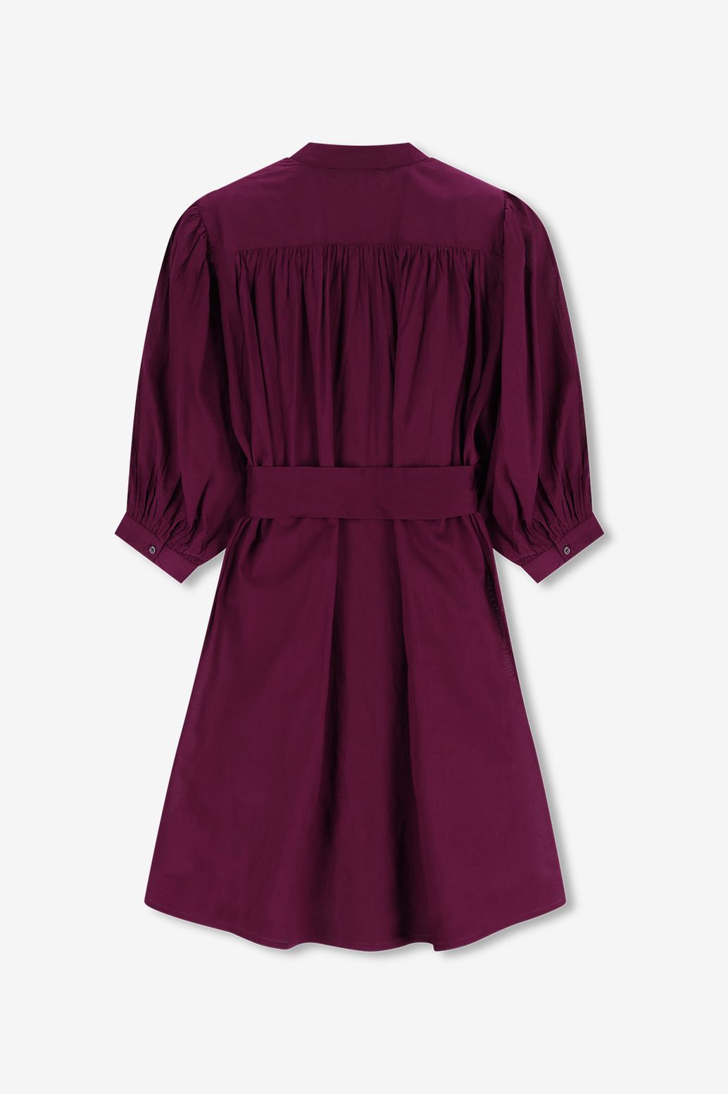 Donkerpaarse jurk met ceintuur
