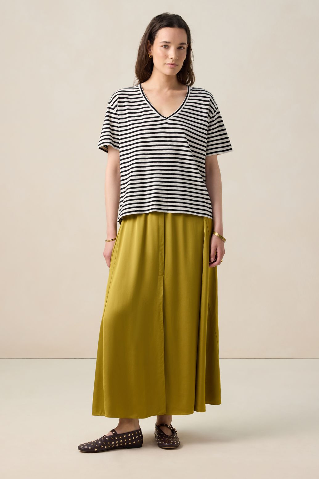 Maxi-Rock aus Satin - hellgrün