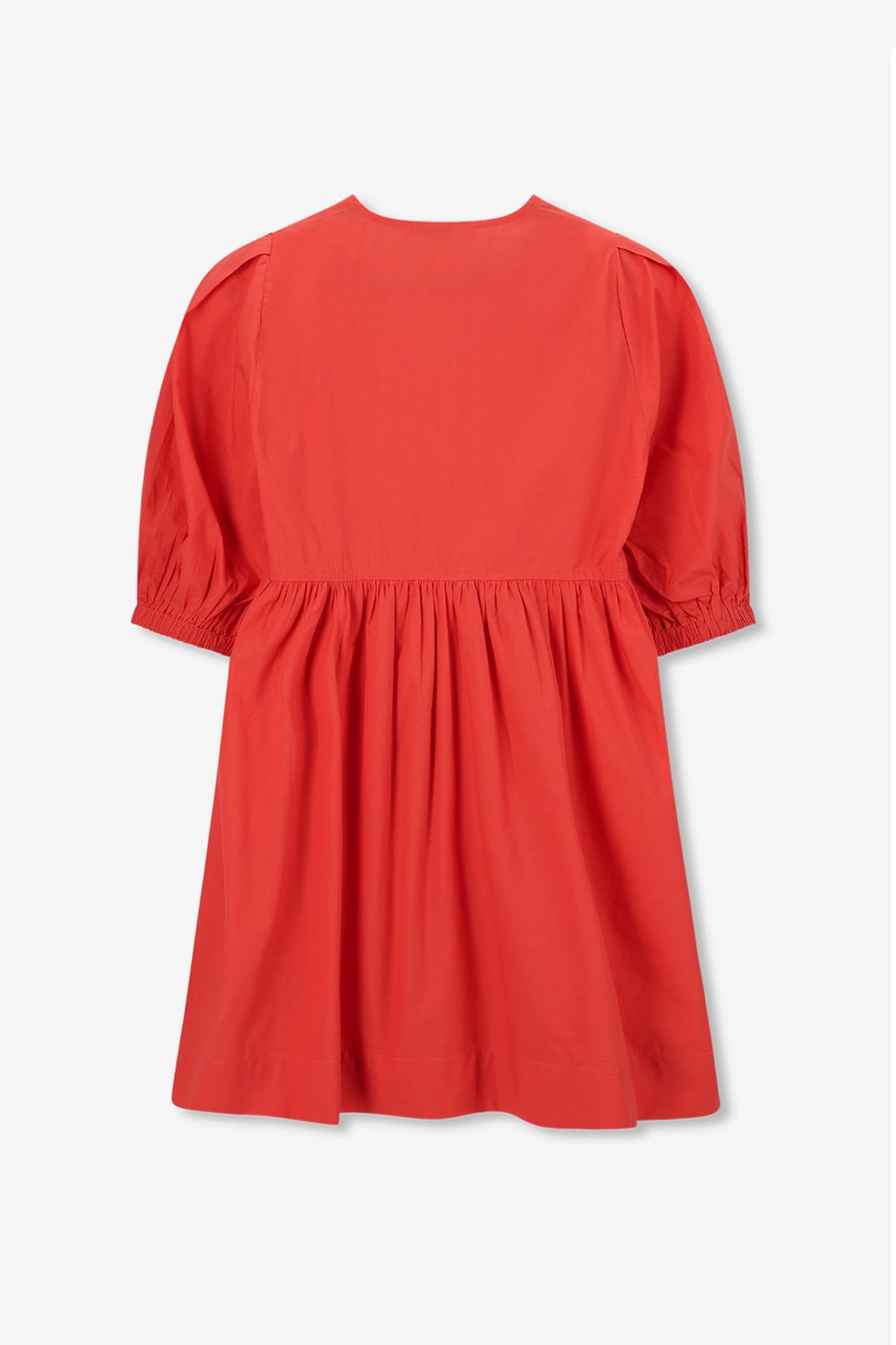 Rode jurk met pofmouwen