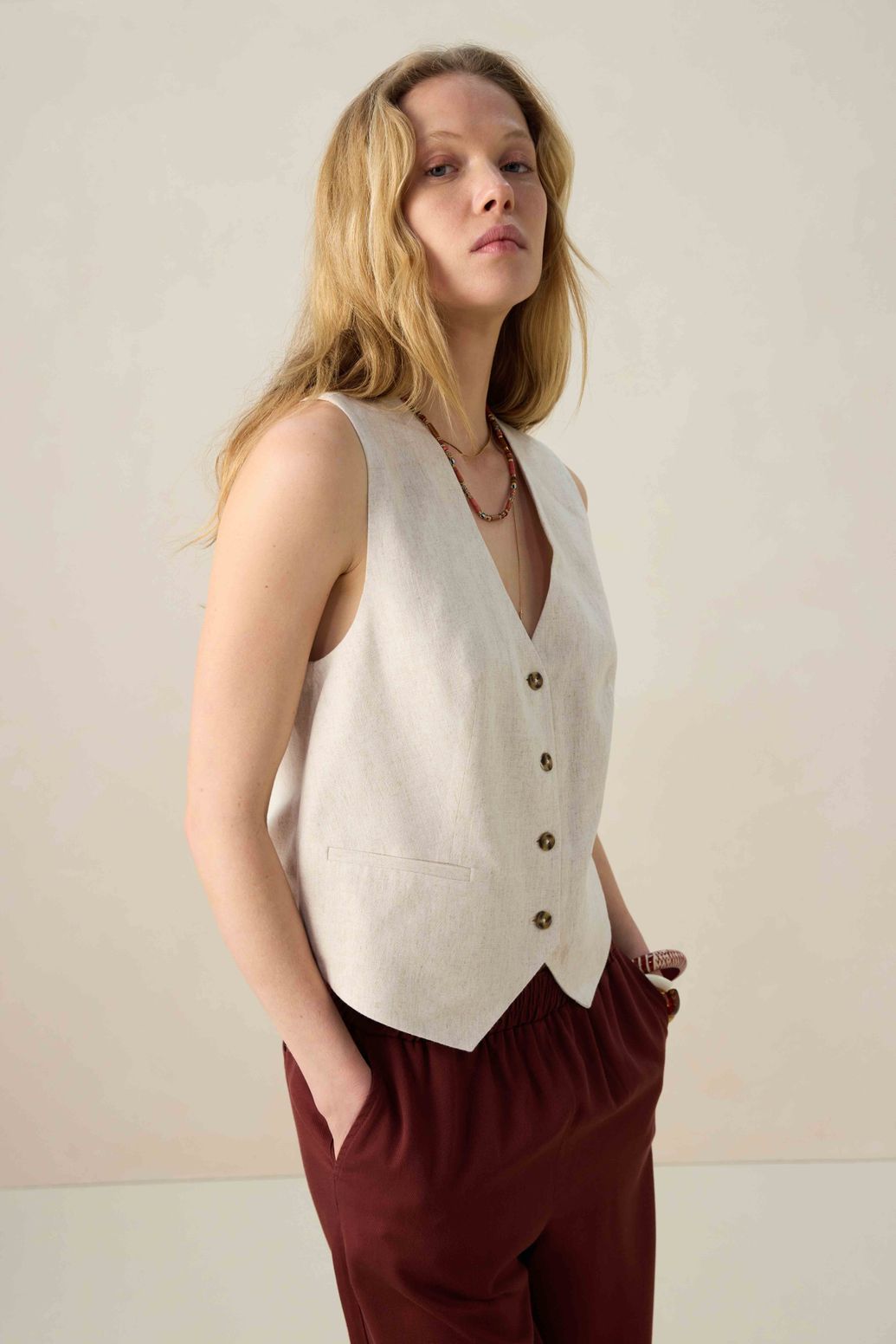 Beige linnen gilet