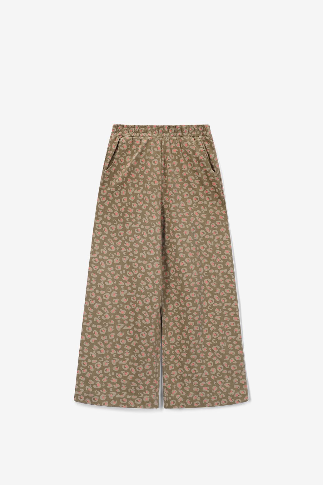 Groene wide leg broek met leopard print