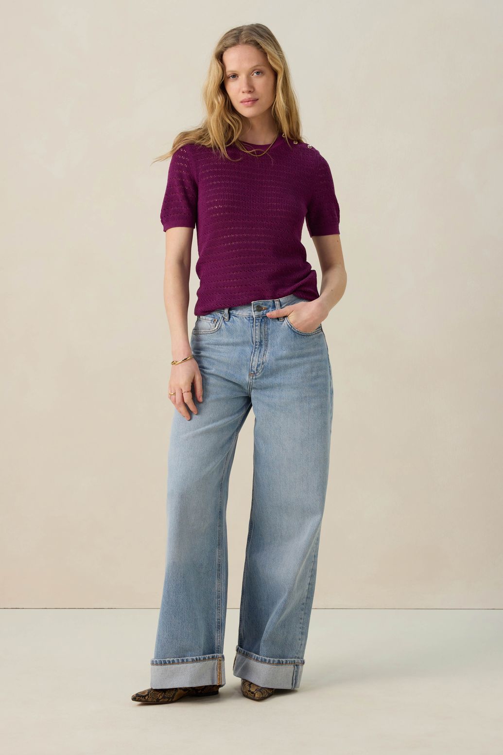 Pull tricoté avec boutons - violet foncé