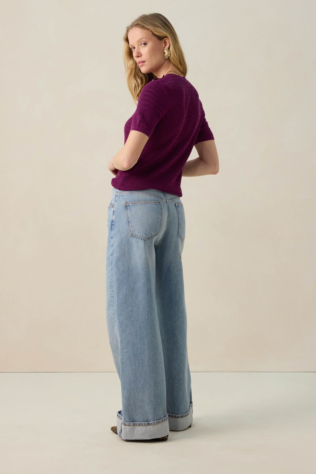 Pull tricoté avec boutons - violet foncé