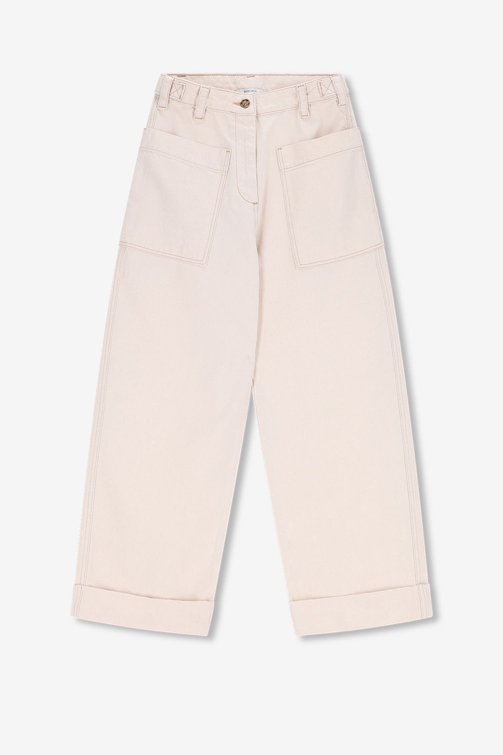 Beige mid waist workwear jeans
