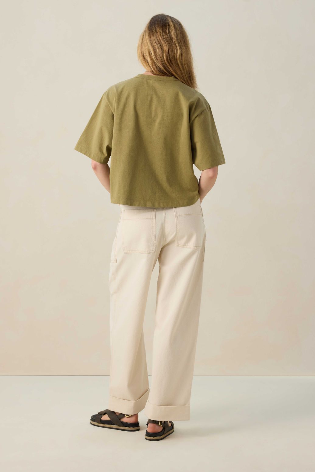 Pantalon workwear taille mi-haute - beige