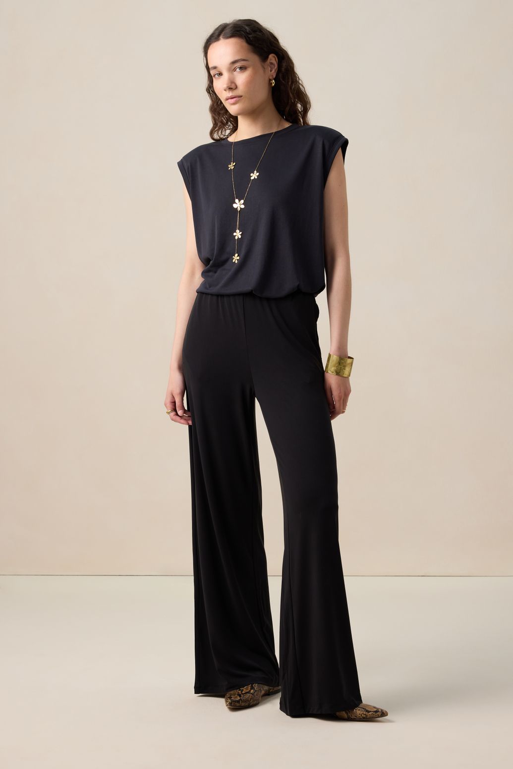 Mid Waist Jersey-Hose - schwarz