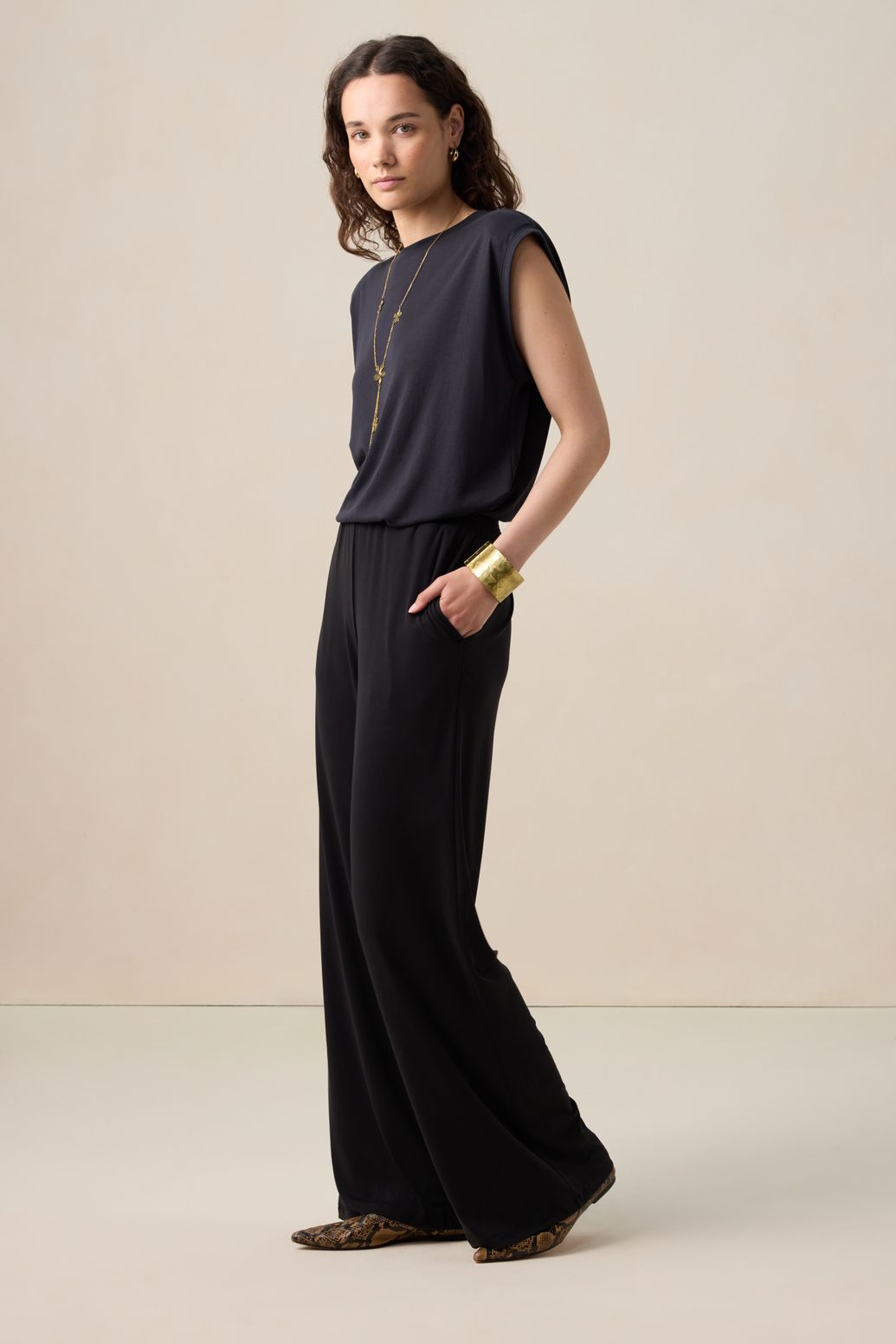 Mid Waist Jersey-Hose - schwarz