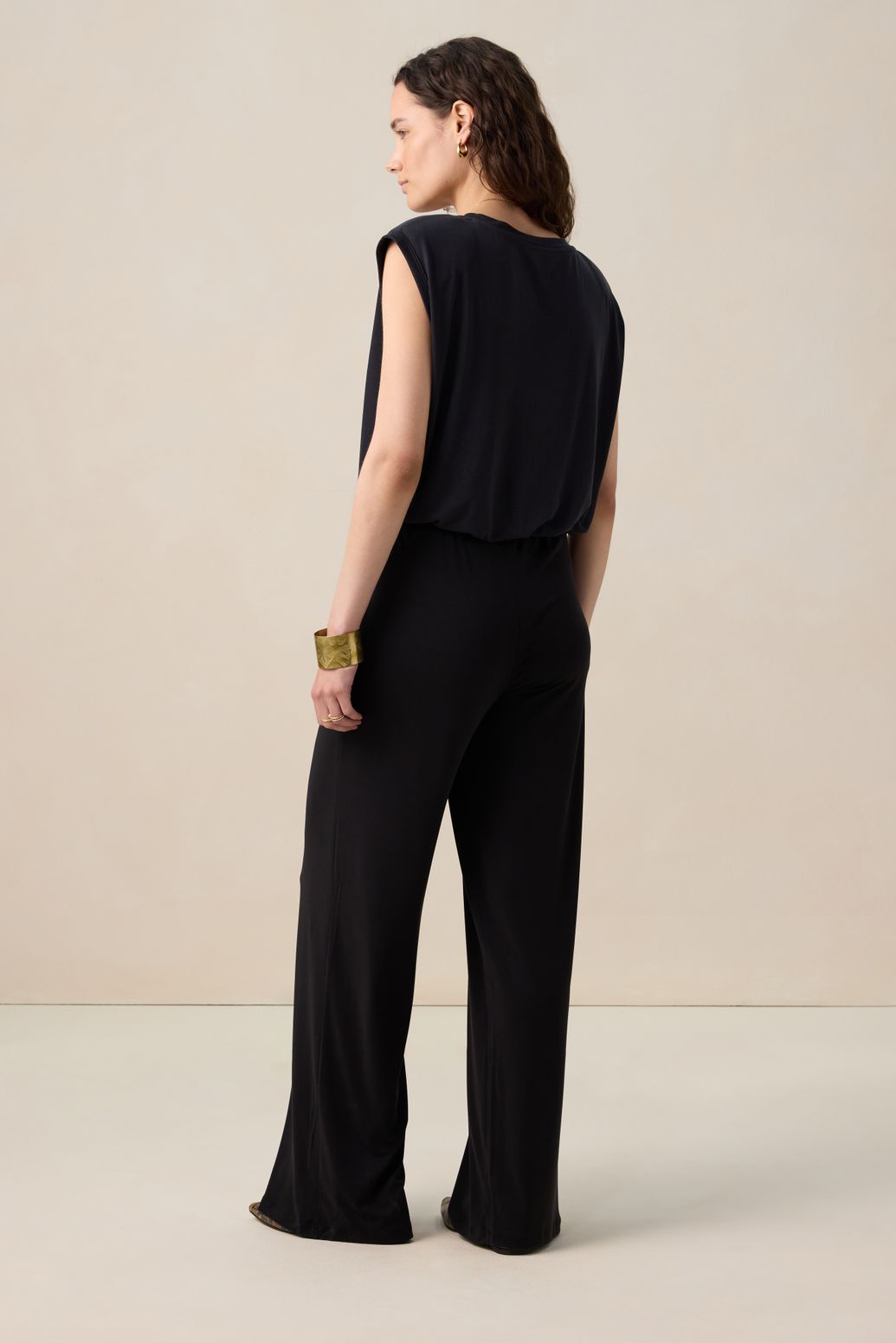 Zwarte mid waist jersey broek