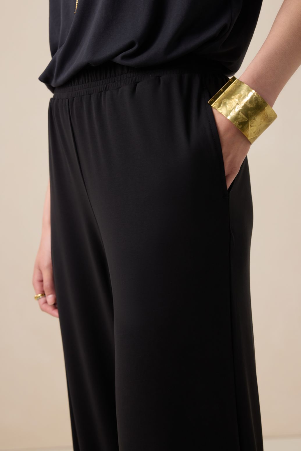 Mid Waist Jersey-Hose - schwarz