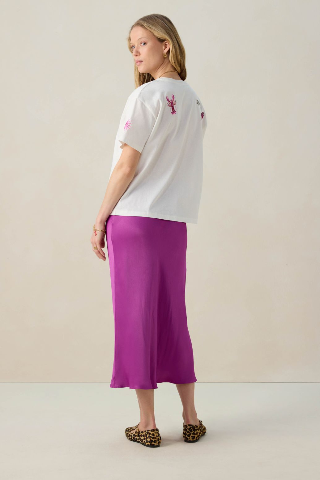 Paarse satijnen midi rok