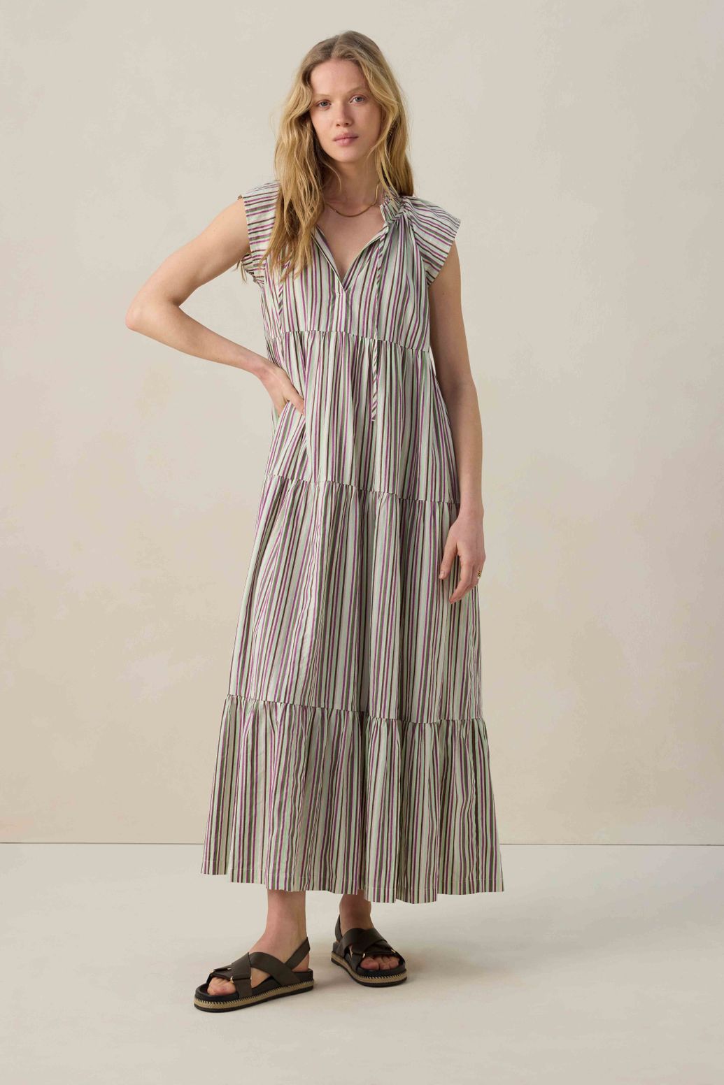 Robe longue rayée - multicolore