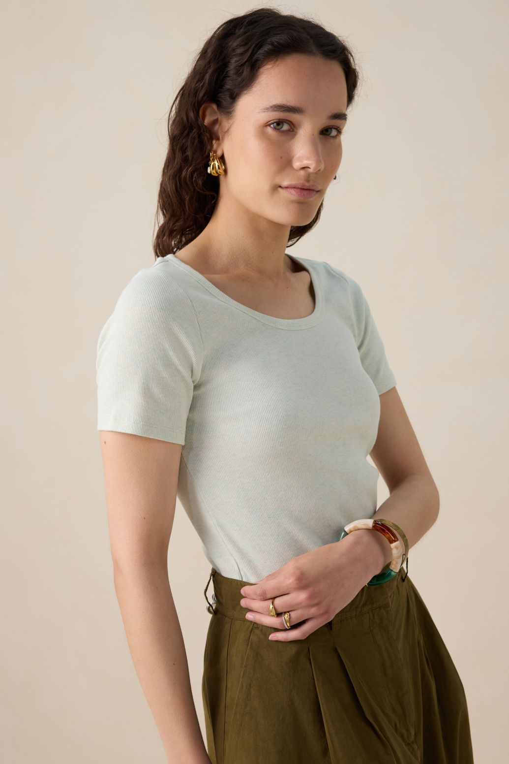 Lichtgroen rib T-shirt