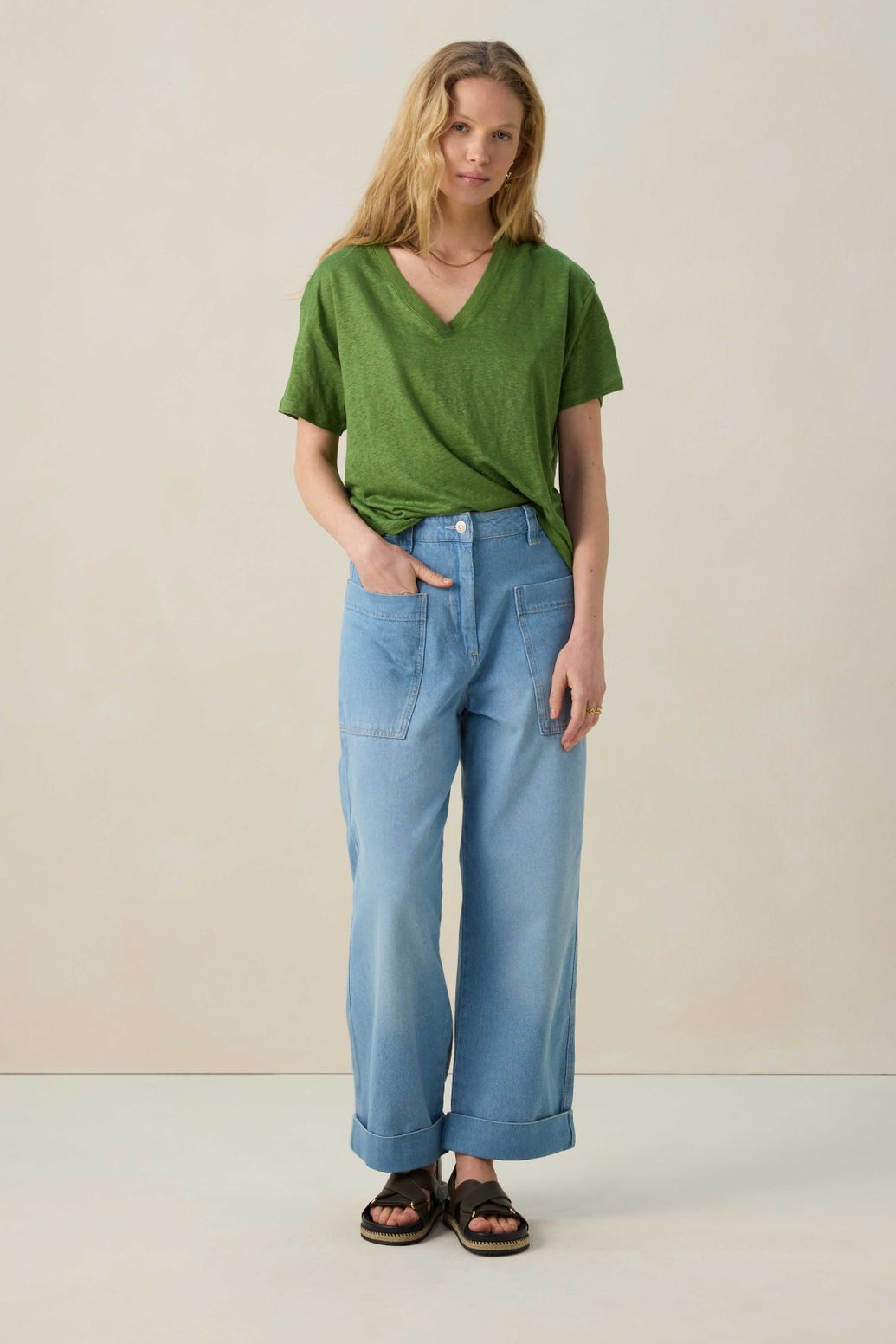 Groen linnen T-shirt