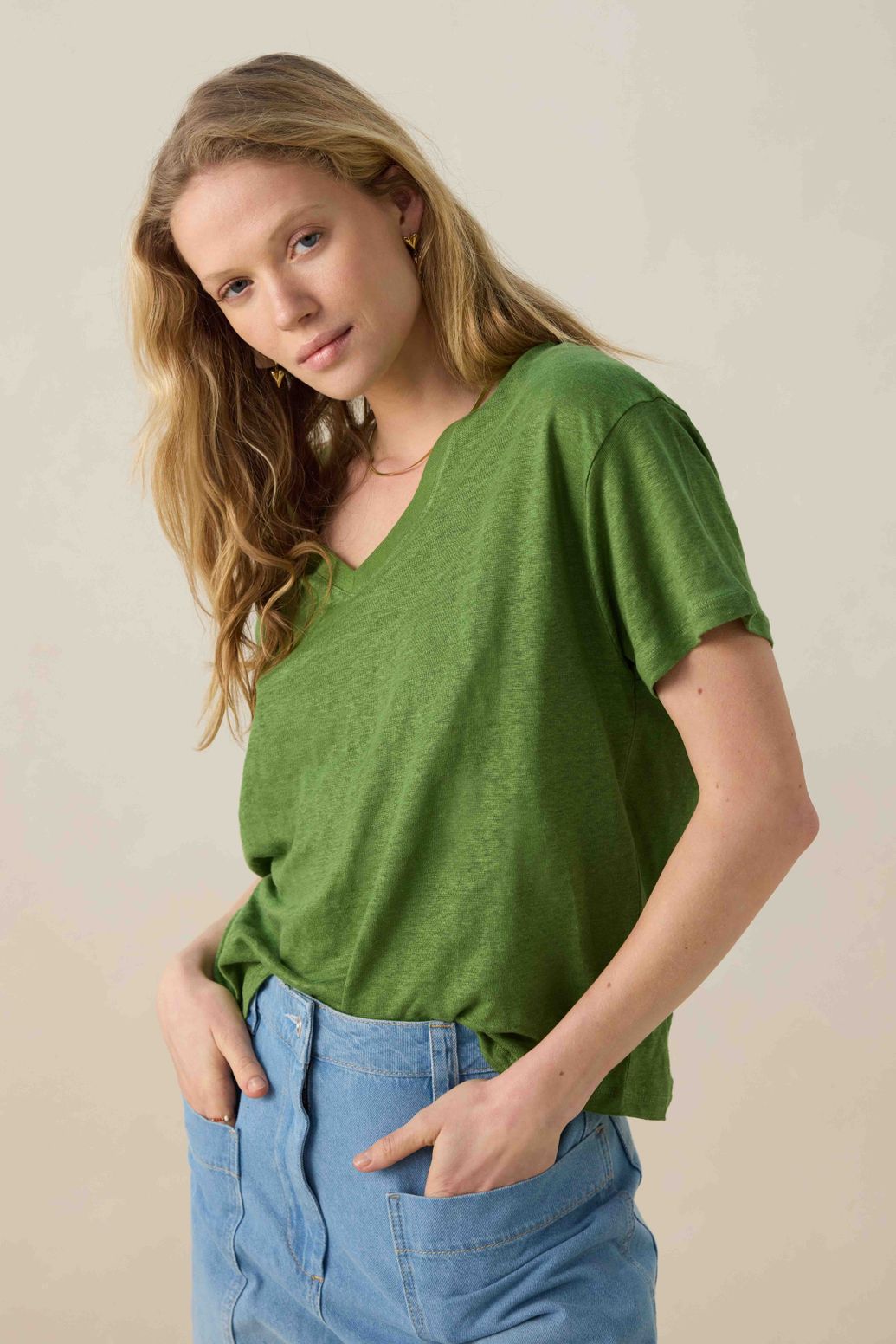 T-Shirt aus Leinen - grün