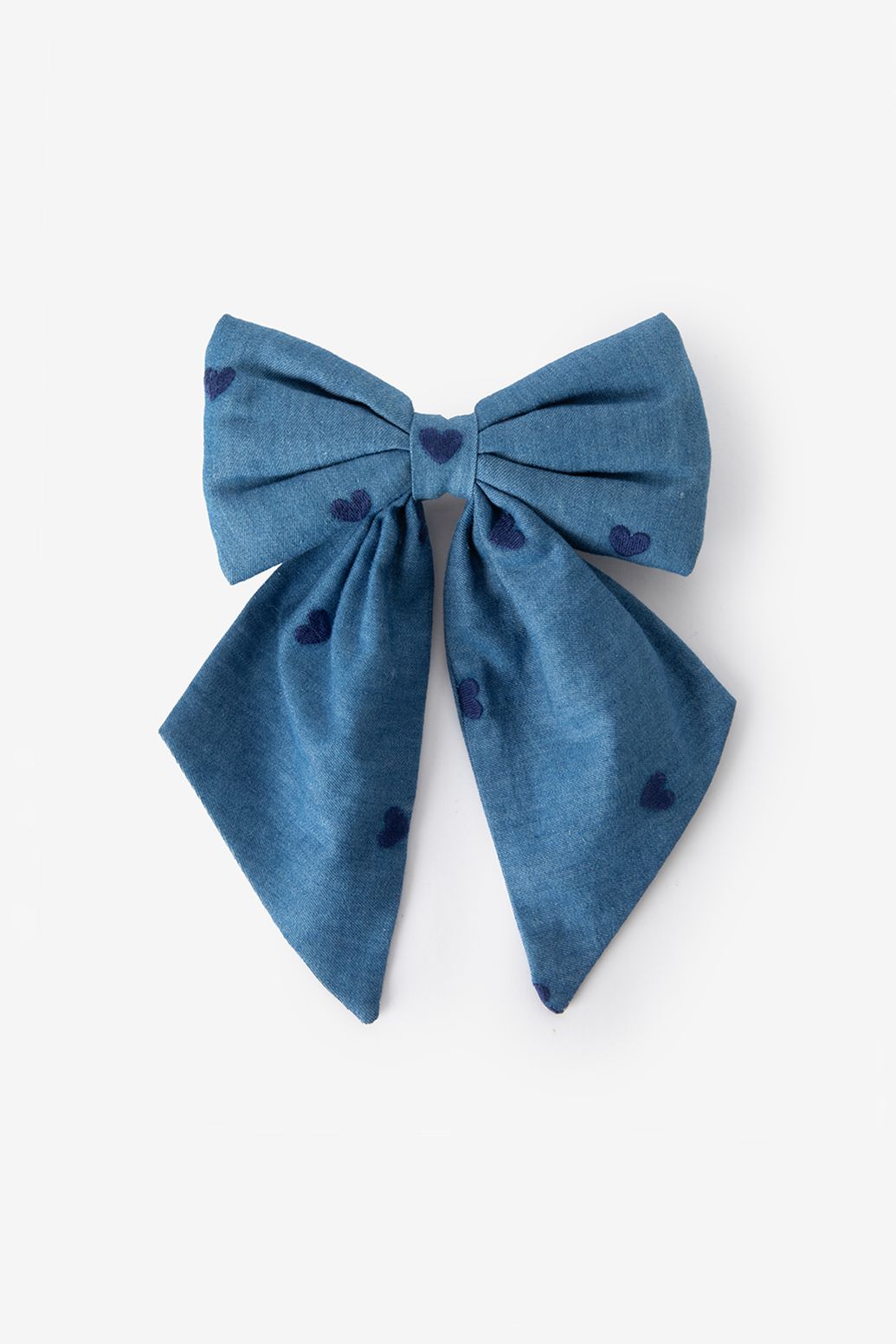 Blauwe denim haarklem met strik