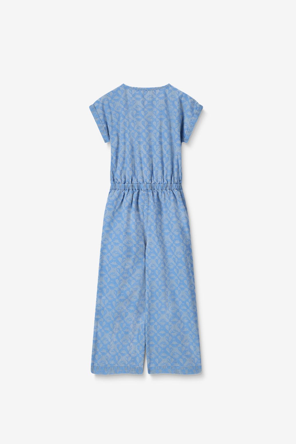 Blauwe denim jumpsuit met print